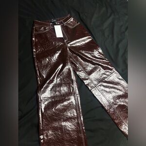 Faux Leather Trousers in Burgundy
